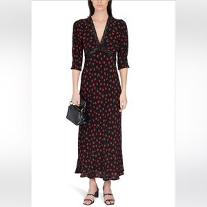 rixo gemma dress in vintage rose black, size M